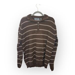 Vintage Y2K Oscar de la Renta Brown Stripe Quarter Zip Sweater Preppy XL